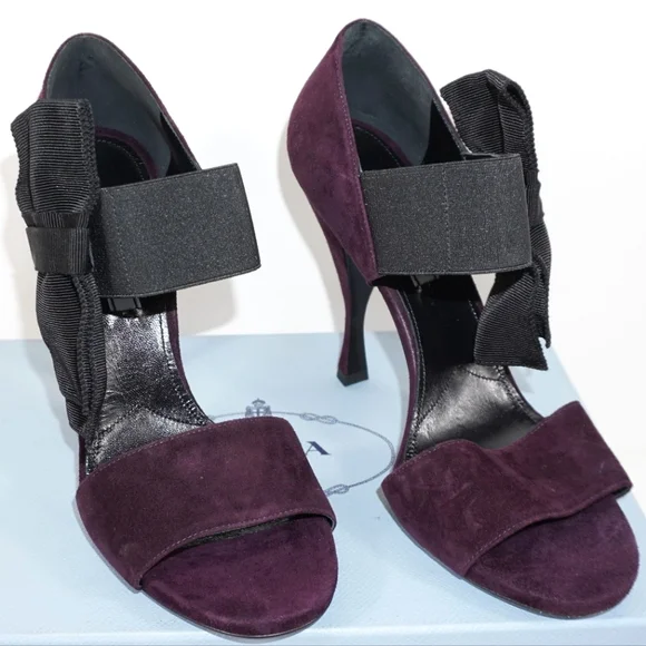 Prada Calzature Purple Plum Bowtie Open Toe Sandals Pumps Heels Size 39 / 9 - Picture 1 of 6